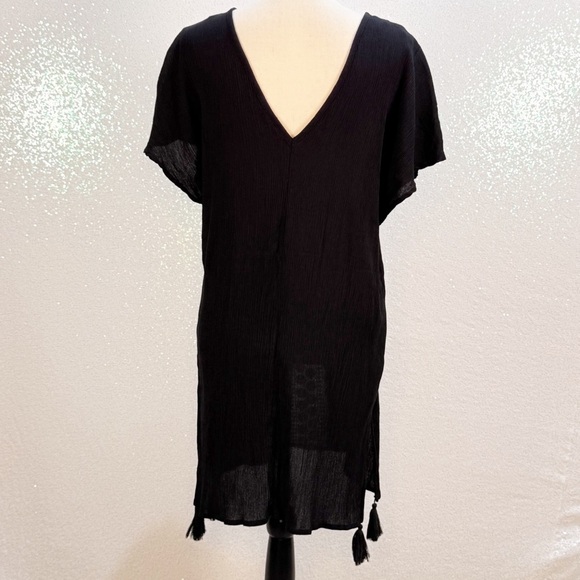 Kona Sol Black Swim Cover-Up palm leaf sheer maxi length - Picture 4 of 11